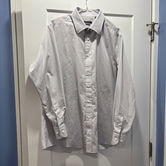 3 for $17! | INDOCHINO | Men’s 16.5 Neck lt gray & wht chkr d long-sleeved shirt - Picture 3 of 8